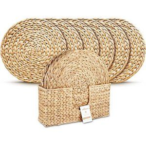 Woven Placemats - Set of 6 Adorable Thick Rustic Round Kitchen Placemats, 13.5"